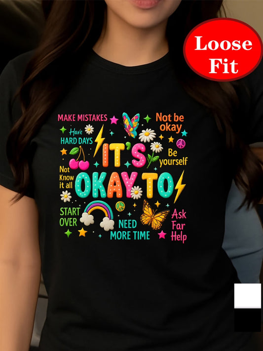 Encourage Yourself Slogan Tee – Plus Size Round Neck Short Sleeve