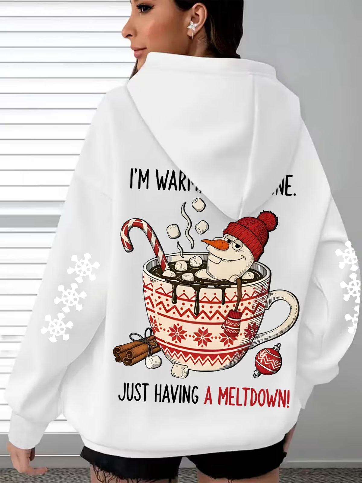 Women's Hot Chocolate Snowman Print Hoodie