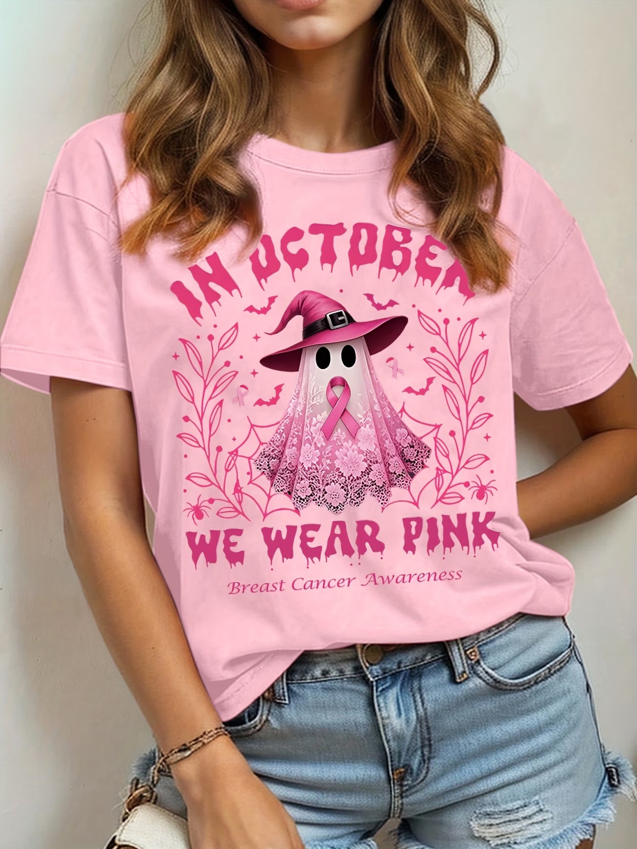 Pink October Cancer Awareness Halloween Ghost Dance T-Shirt