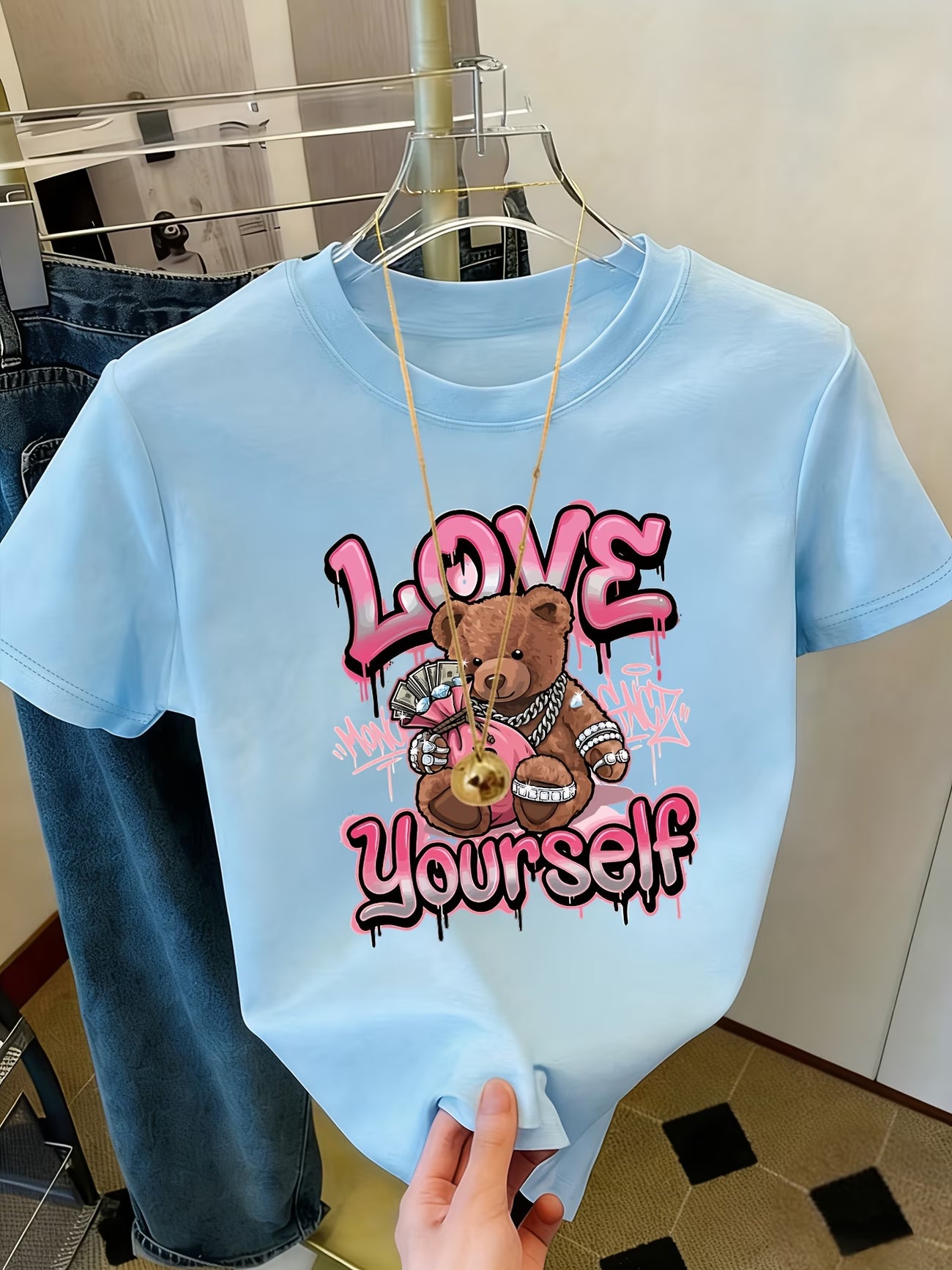LOVE Letter & Money Bear Print Women's T-Shirt