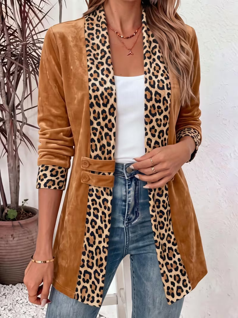 Women’s Leopard Print Velvet Patchwork Cardigan