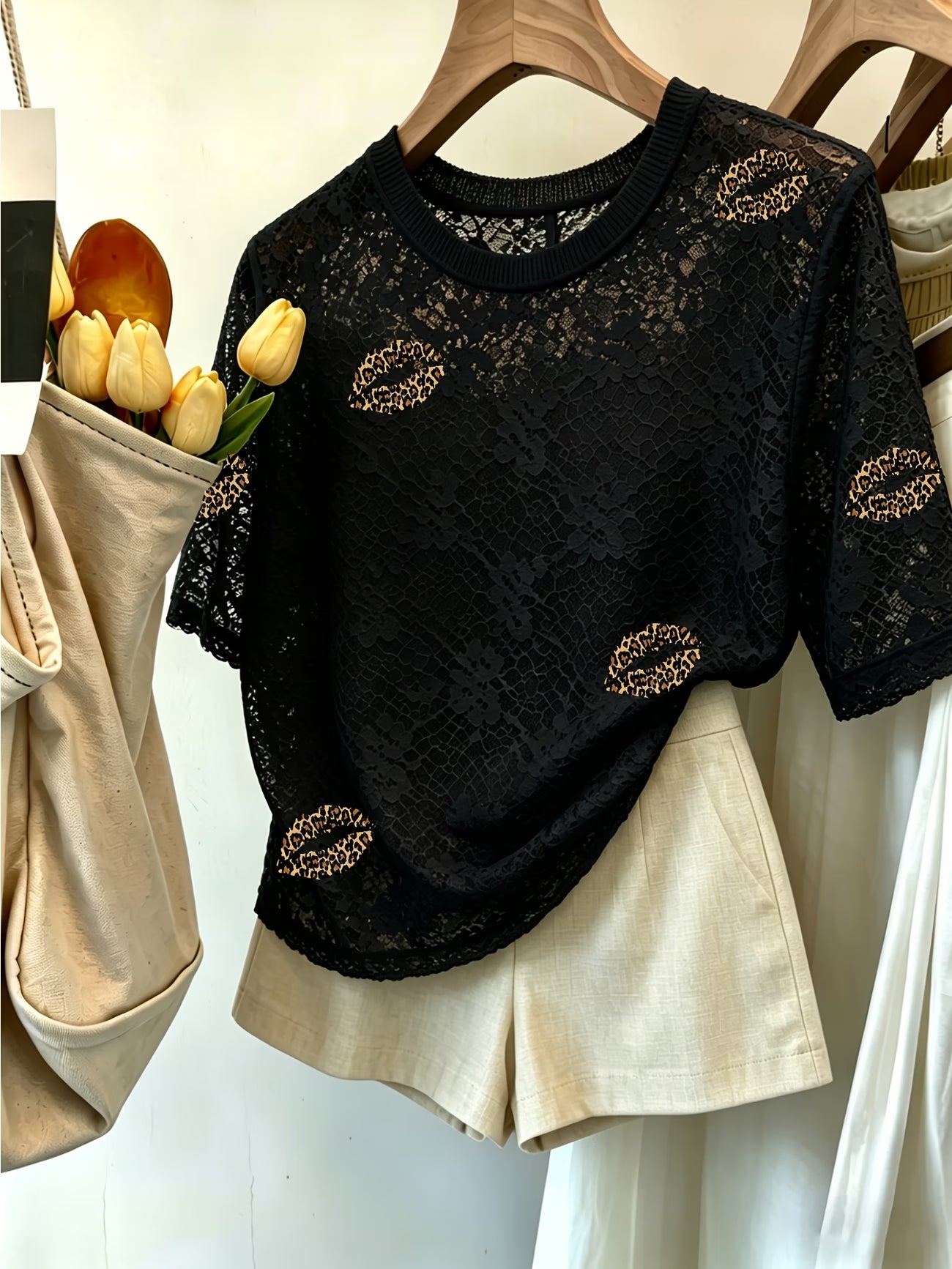 Summer Lace Round Neck Casual T-Shirt