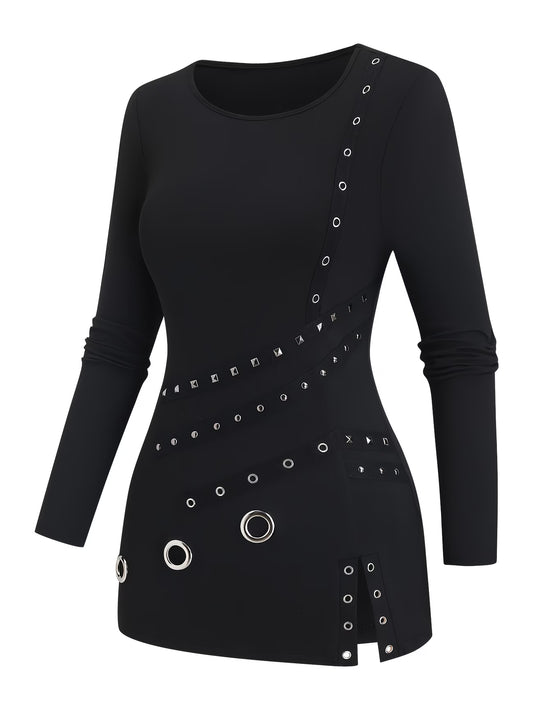 Women's Gothic Punk Style High-Elasticity Solid Color Blouse