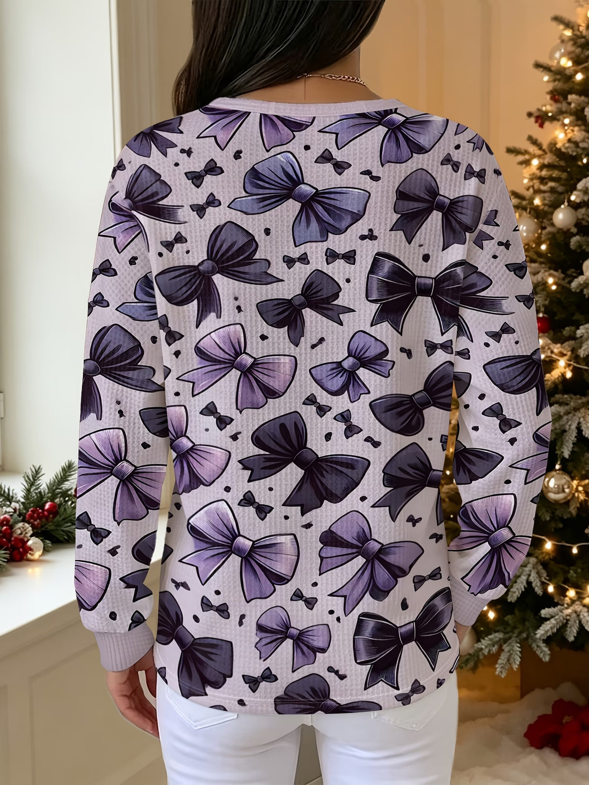 Women’s Light Purple Sweatshirt with Dark Purple Bow Print