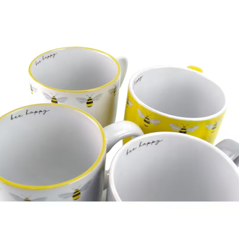 Set of 4 Bee Happy Printed Mugs