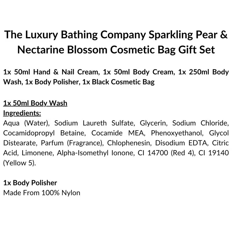 The Luxury Bathing Company Sparkling Pear & Nectarine Blossom Cosmetic Bag Gift Set,