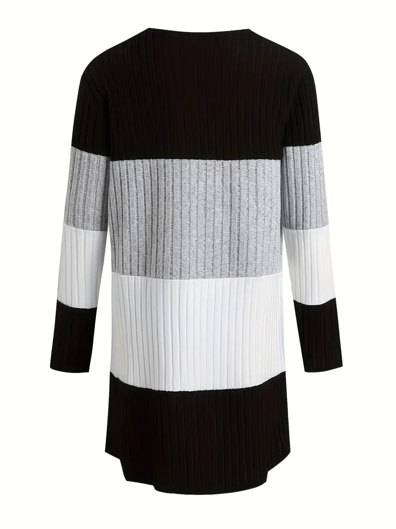 Color Block Open Front Cardigan