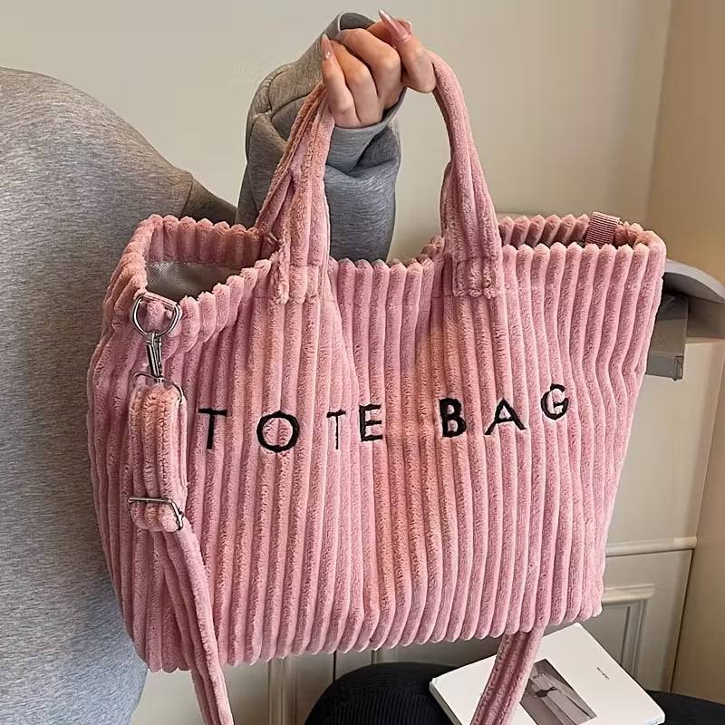 Perfect Lily Women'S Plush Corduroy-like Tote Bag