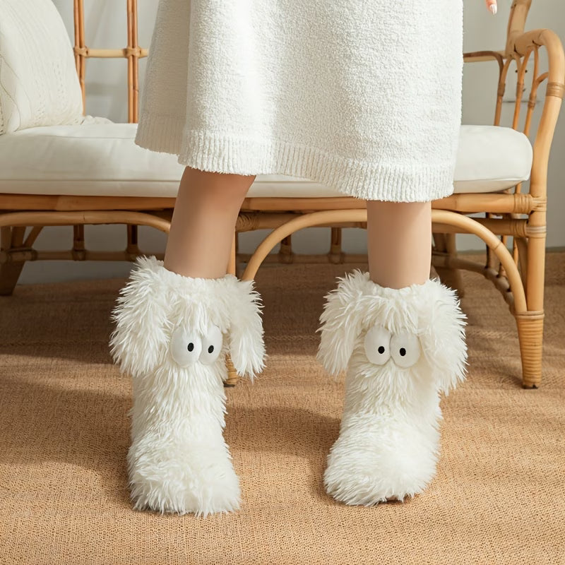 Women's Plush Slipper Socks – Non-Slip Thick Sole & Warm Lining