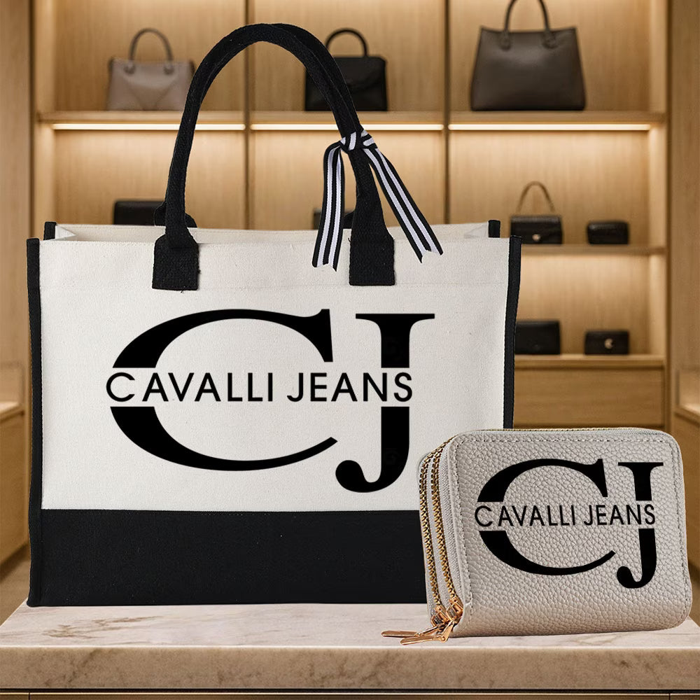 Brand Toter Bag & Short Zipper Wallet Set