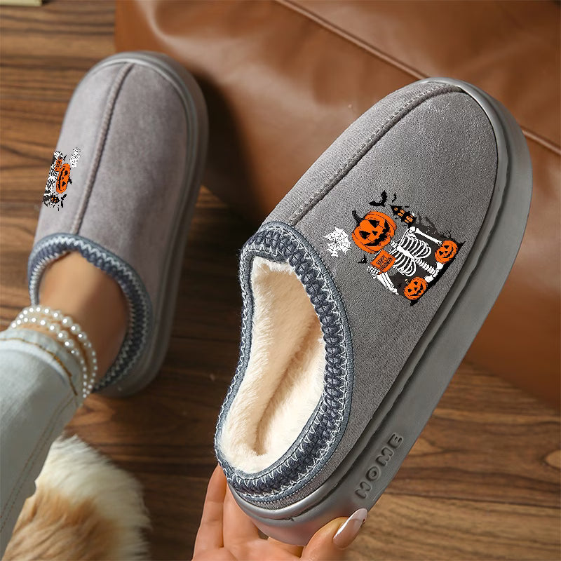 Halloween BOO Skull & Pumpkin Slippers – Women's & Unisex Plus Size