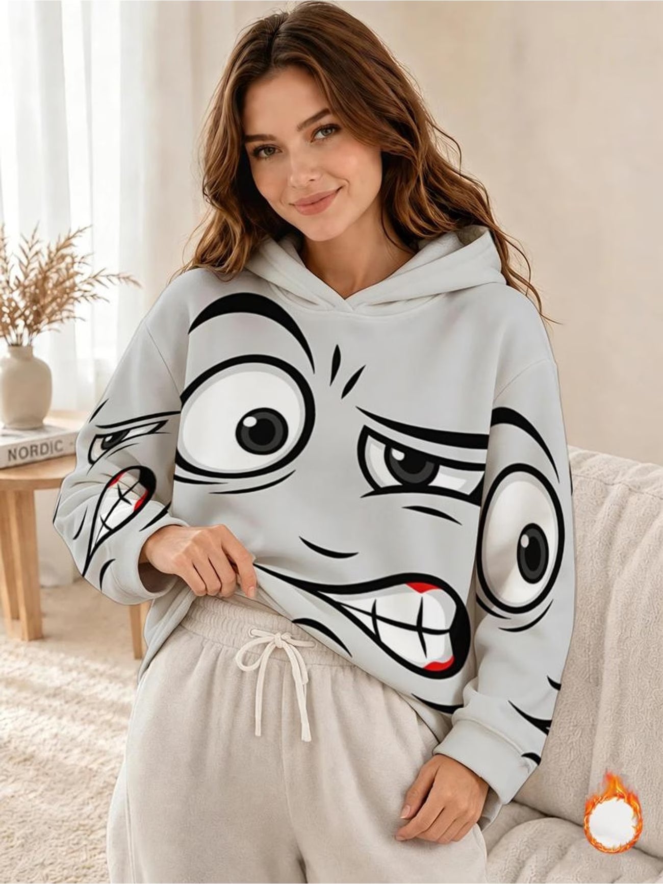 Women's Double-Hooded 3D Printed Fleece-Lined Sweatshirt – Thickened Warm Loose Fit