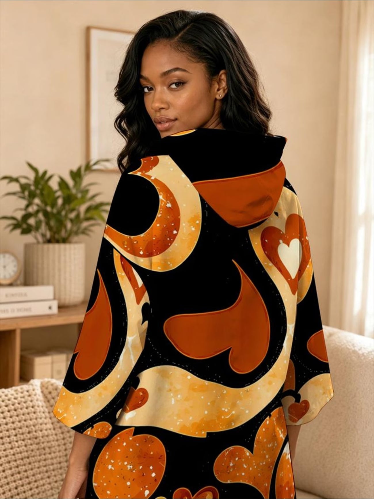 Women's 3D All-Print Fleece-Lined Short-Sleeve Hooded Sweatshirt