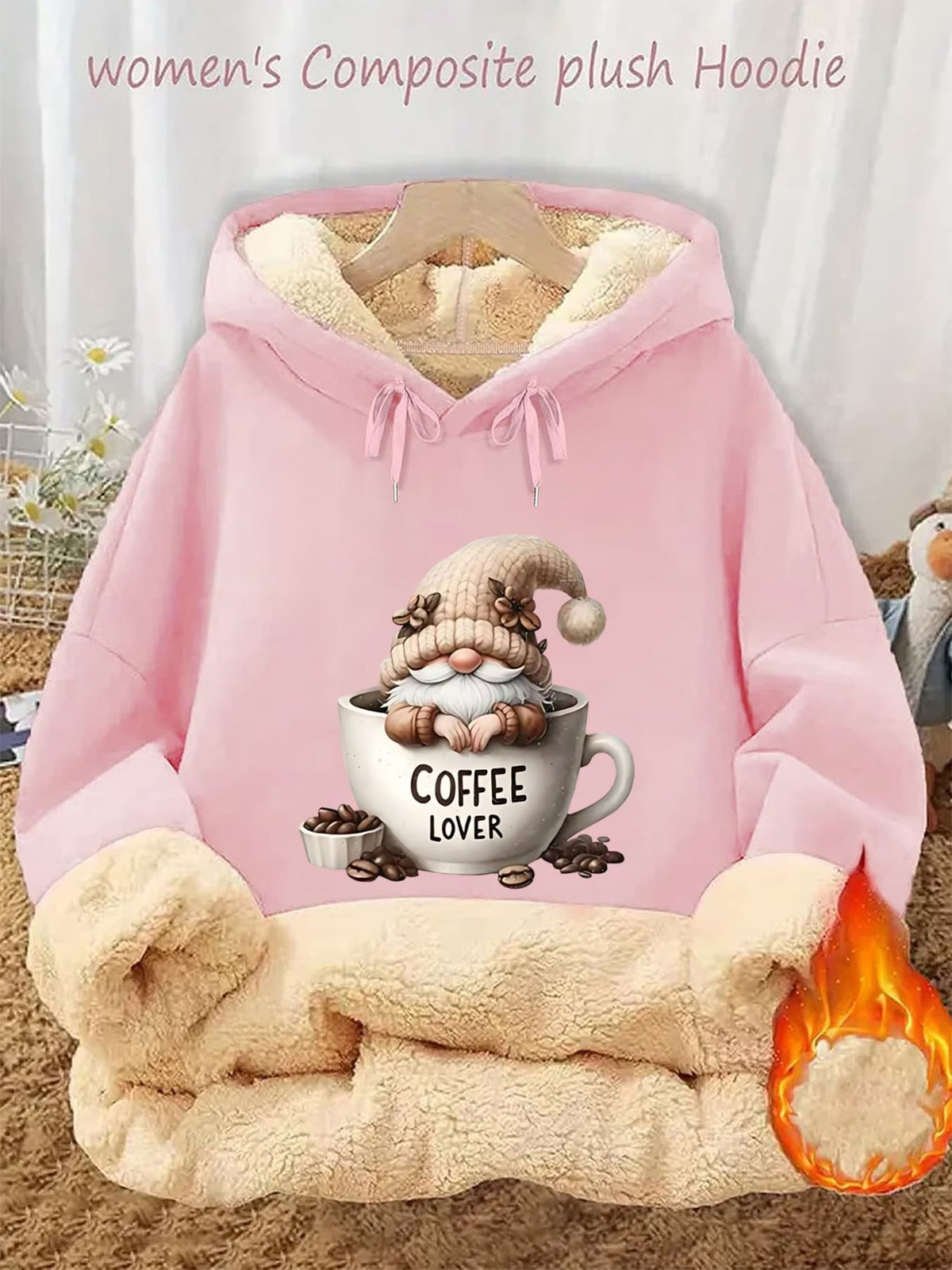 Women's Fleece-Lined Hoodie with Drawstring & Pockets