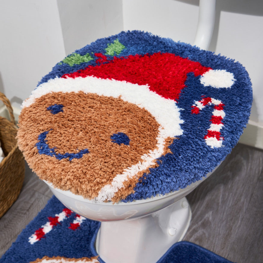 Gingerbread Pedestal Mat & Toilet Seat Cover - Navy