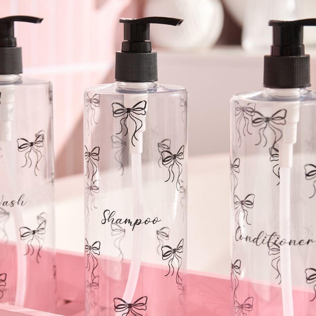 Bows Dispenser Bottles, Clear/Black - 3 Pack