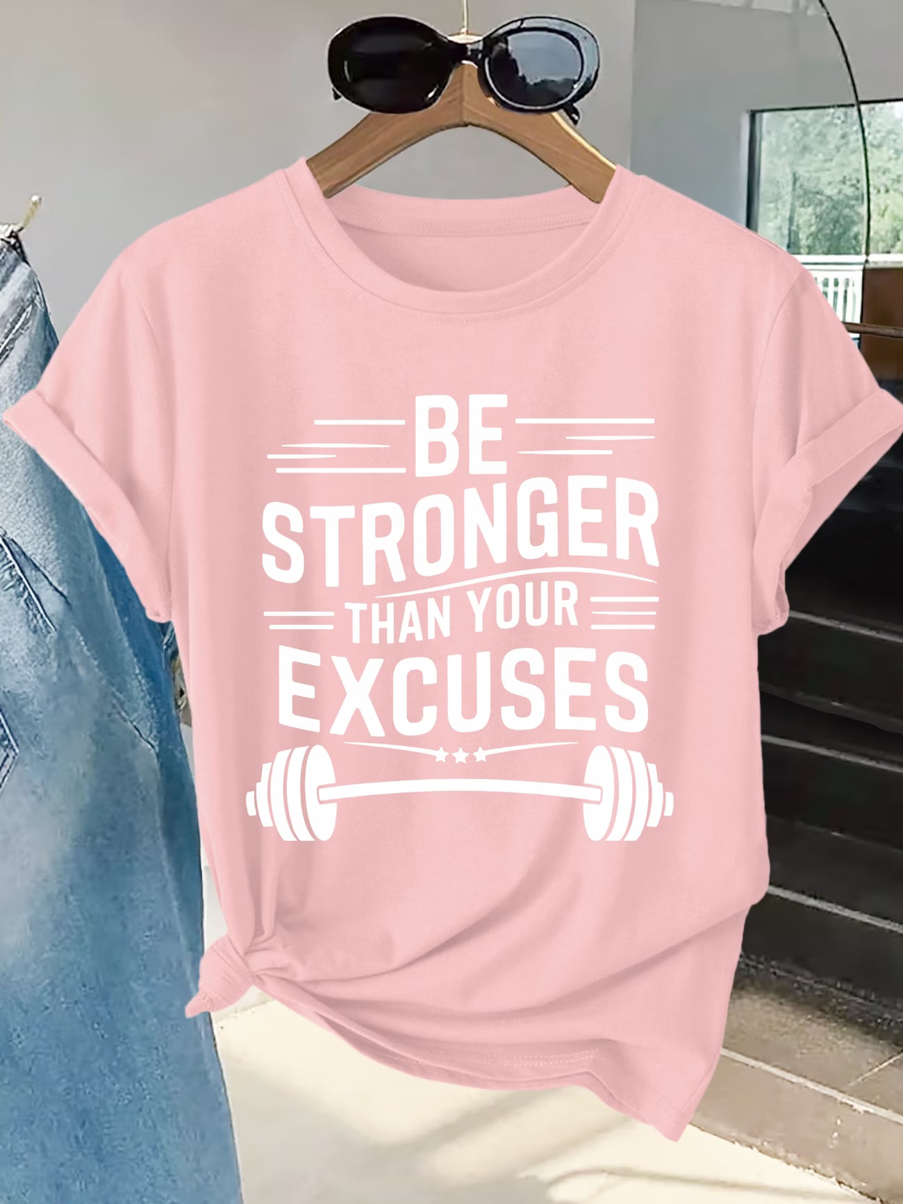 Plus Size Women's Fitness Slogan Top – Motivational Blouse-Style Active Wear