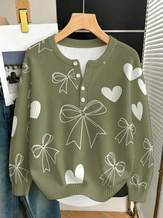 Women's Heart & Bow Print Pullover Sweater