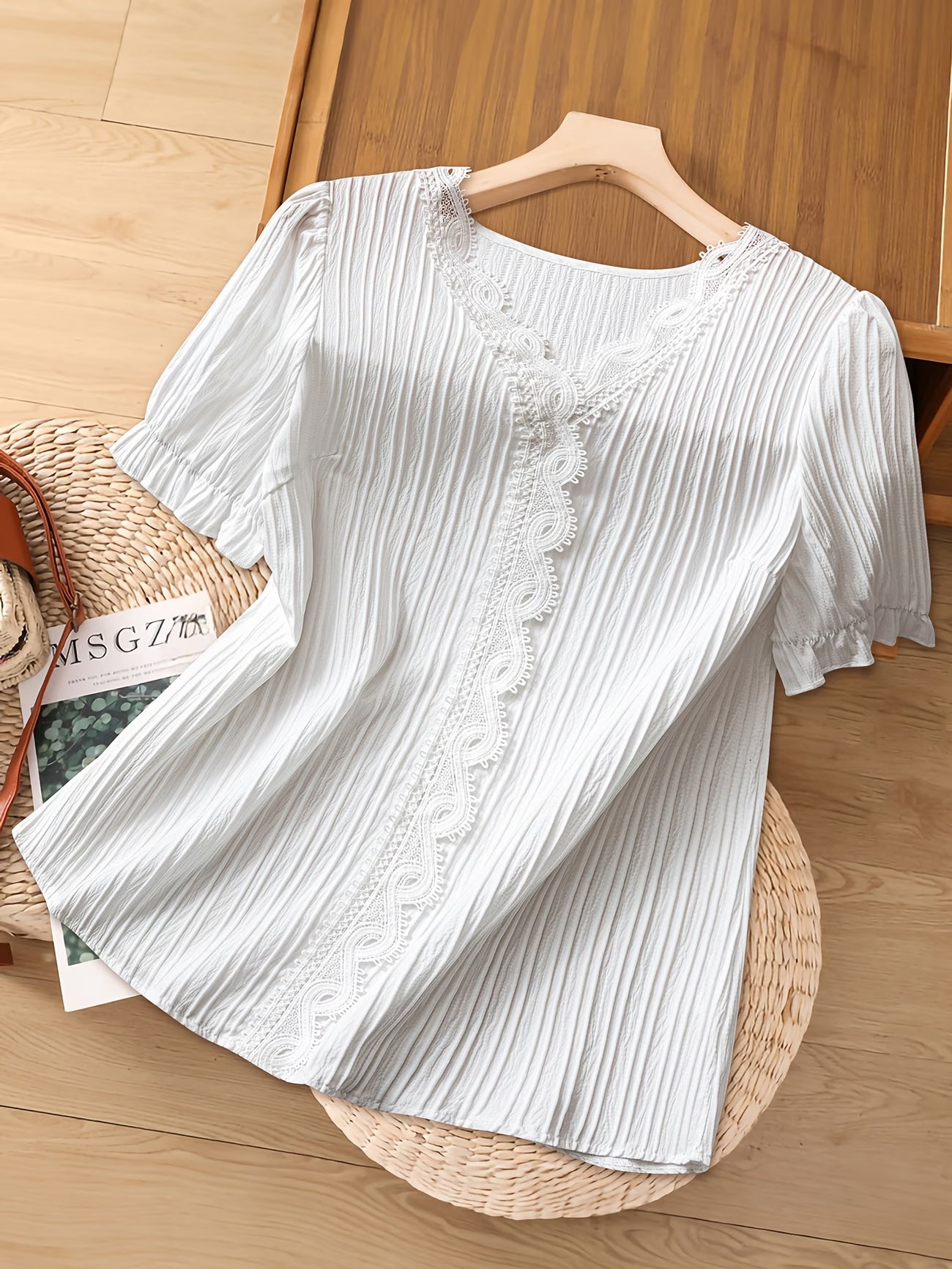 Lace Patchwork V-Neck Blouse | Curve Collection
