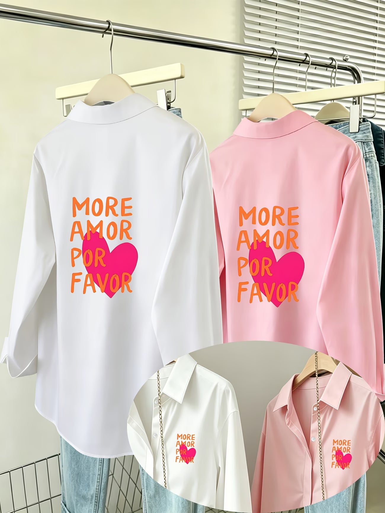 [2-Piece Set] MORE AMOR Heart Letter Women's Shirt