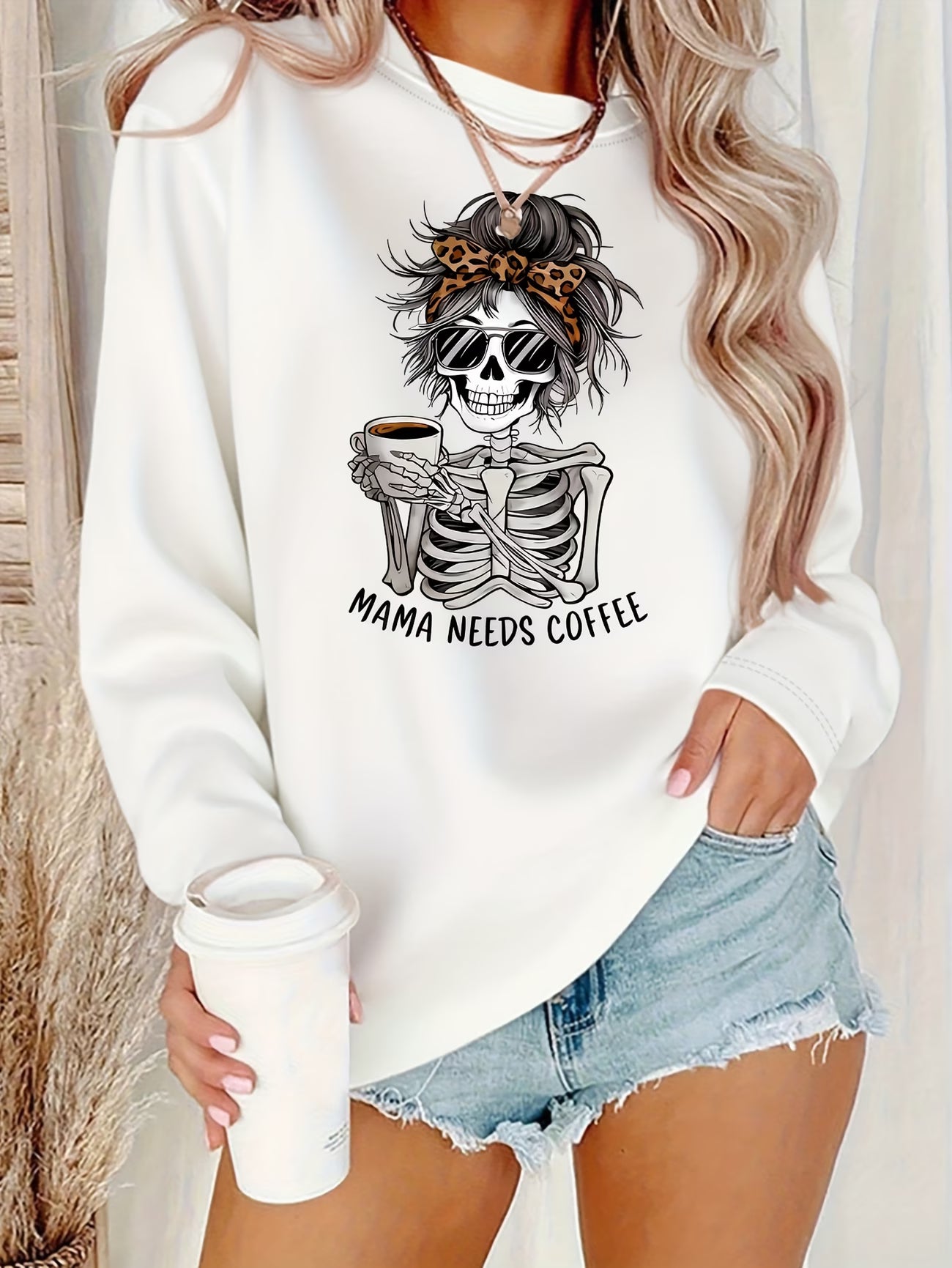 Women's Skull Print Long-Sleeve Tee