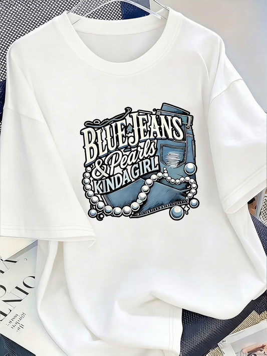 Blue Jeans With Pearl Pattern T-Shirt