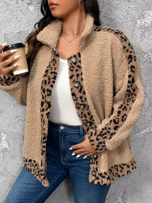 Plus Size Leopard Print Long Sleeve Cardigan
