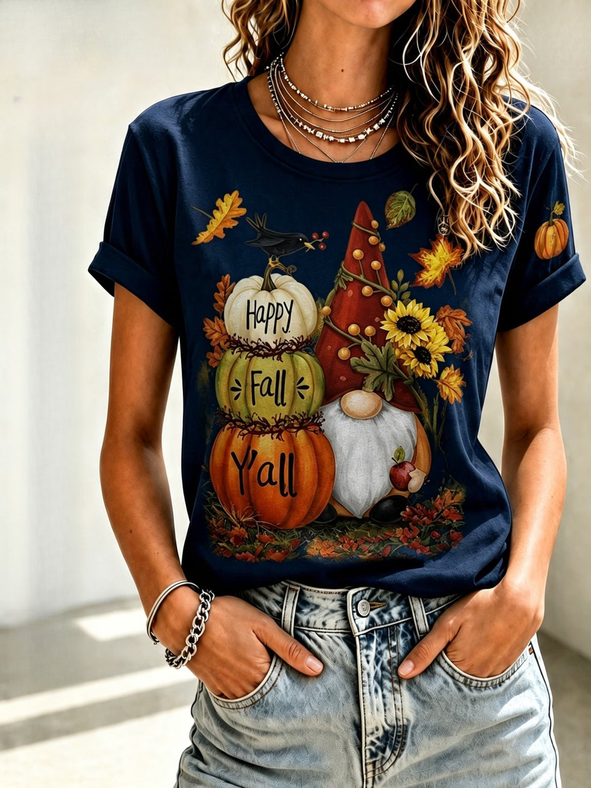 Women’s Autumn Pumpkin Gnome Graphic T-Shirt
