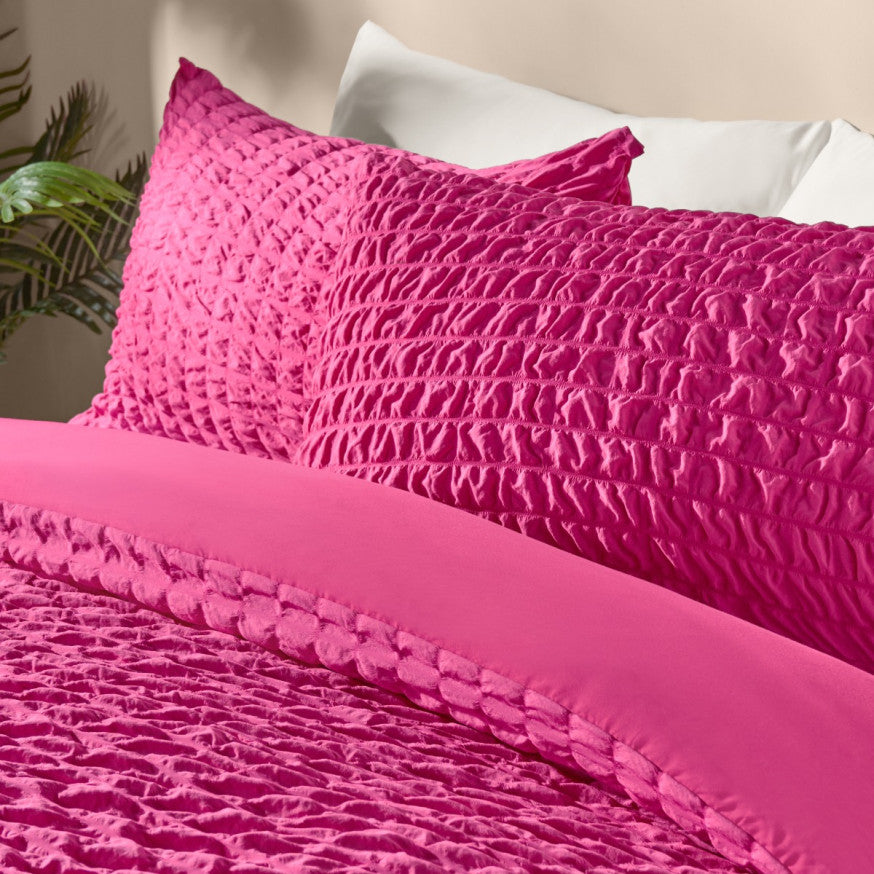 Geometric Seersucker Duvet Cover Set - Hot Pink