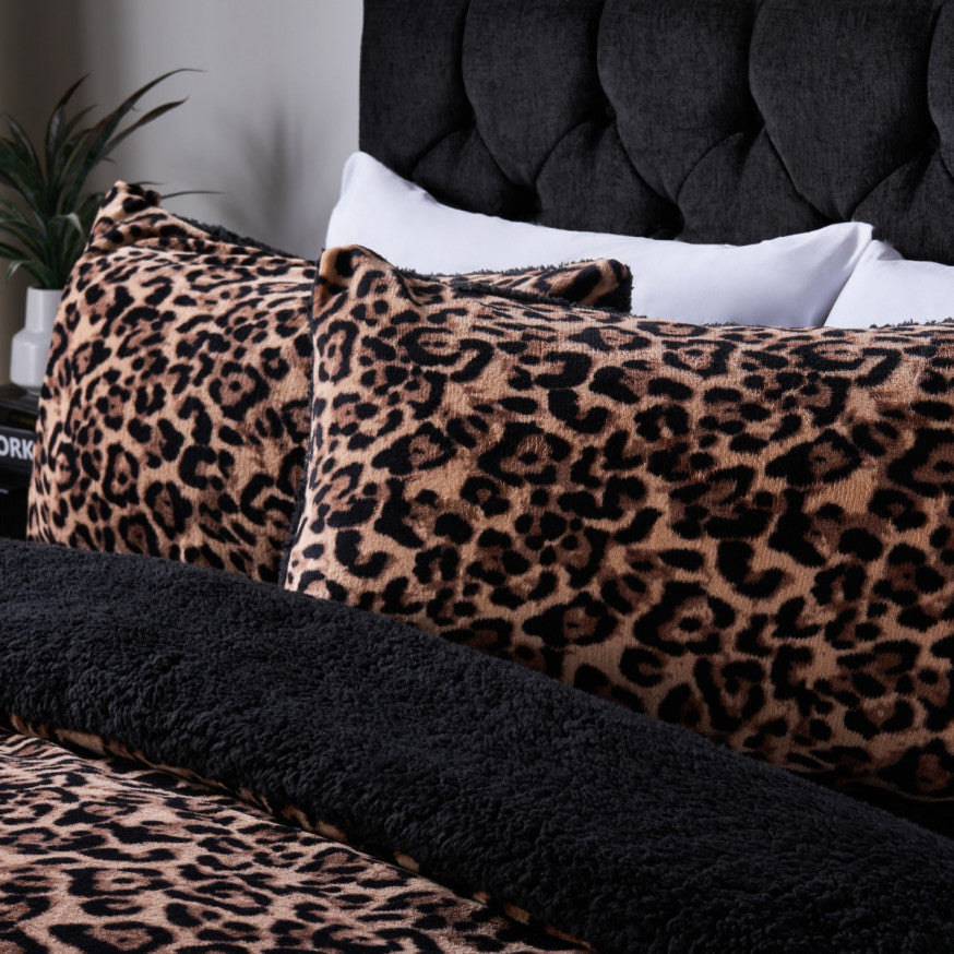 Leopard Fleece Duvet Cover Set - Natural