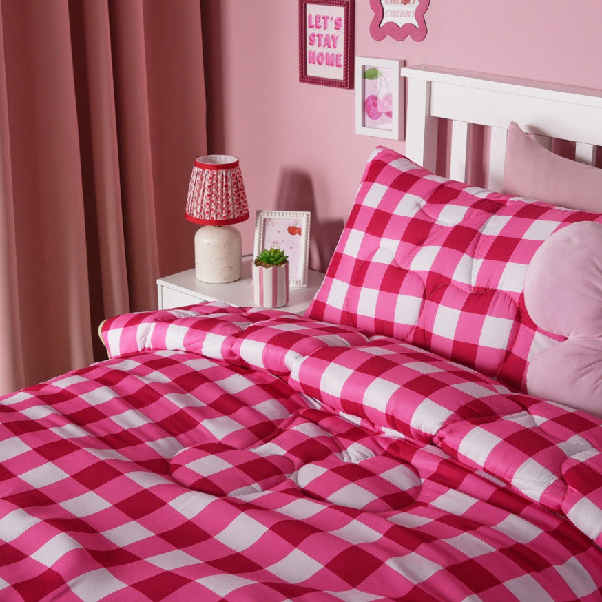 Cherry Gingham Quilted Coverless 7.5 Tog Duvet Set - Red