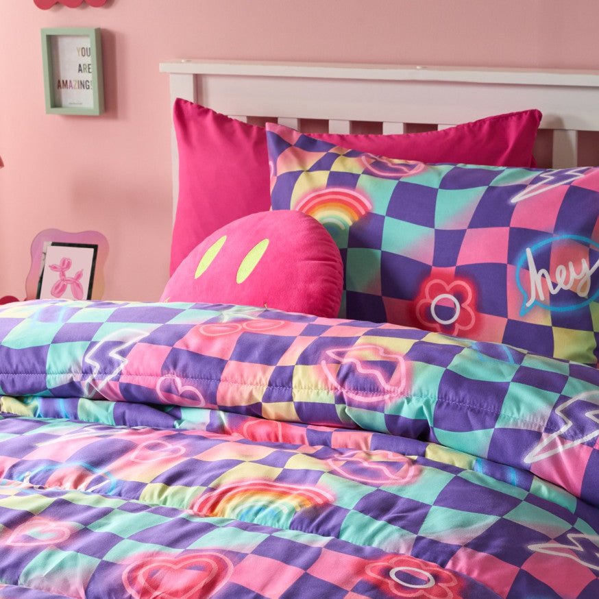 Checkerboard Coverless 10.5 Tog Duvet Set, Neon - Single