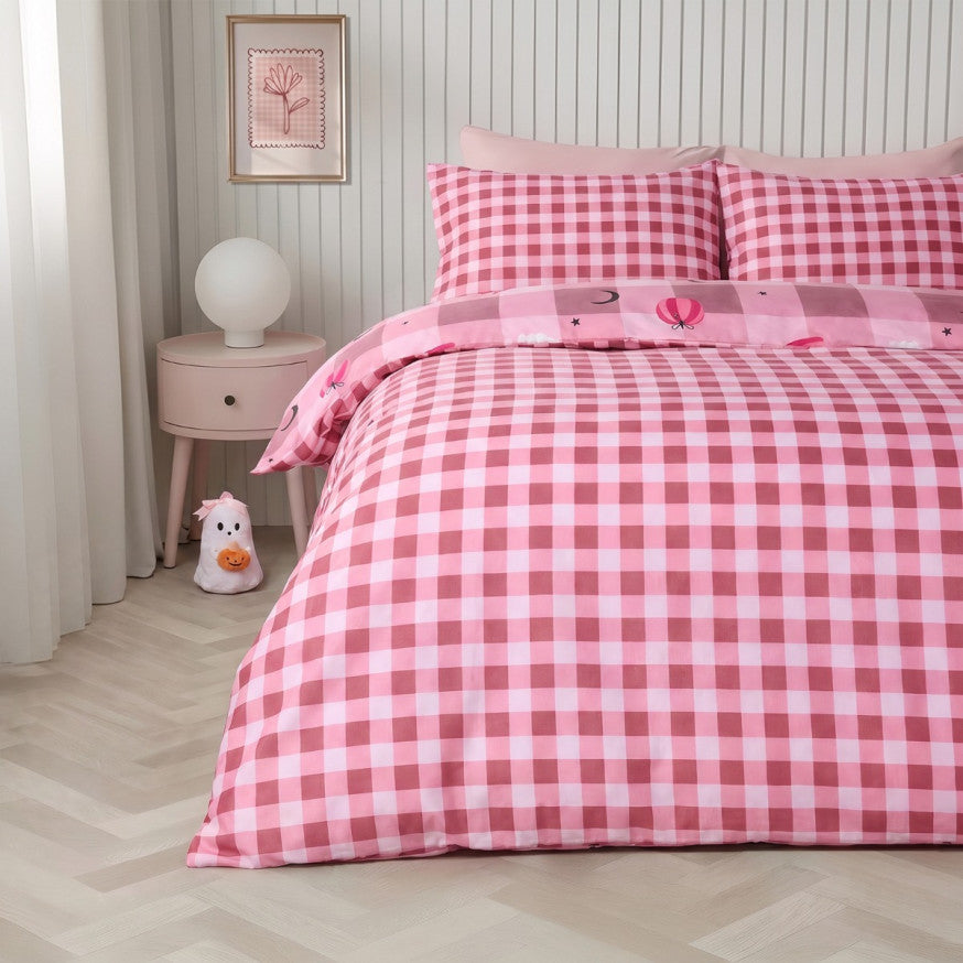 Halloween Gingham Reversible Duvet Cover Set - Pink