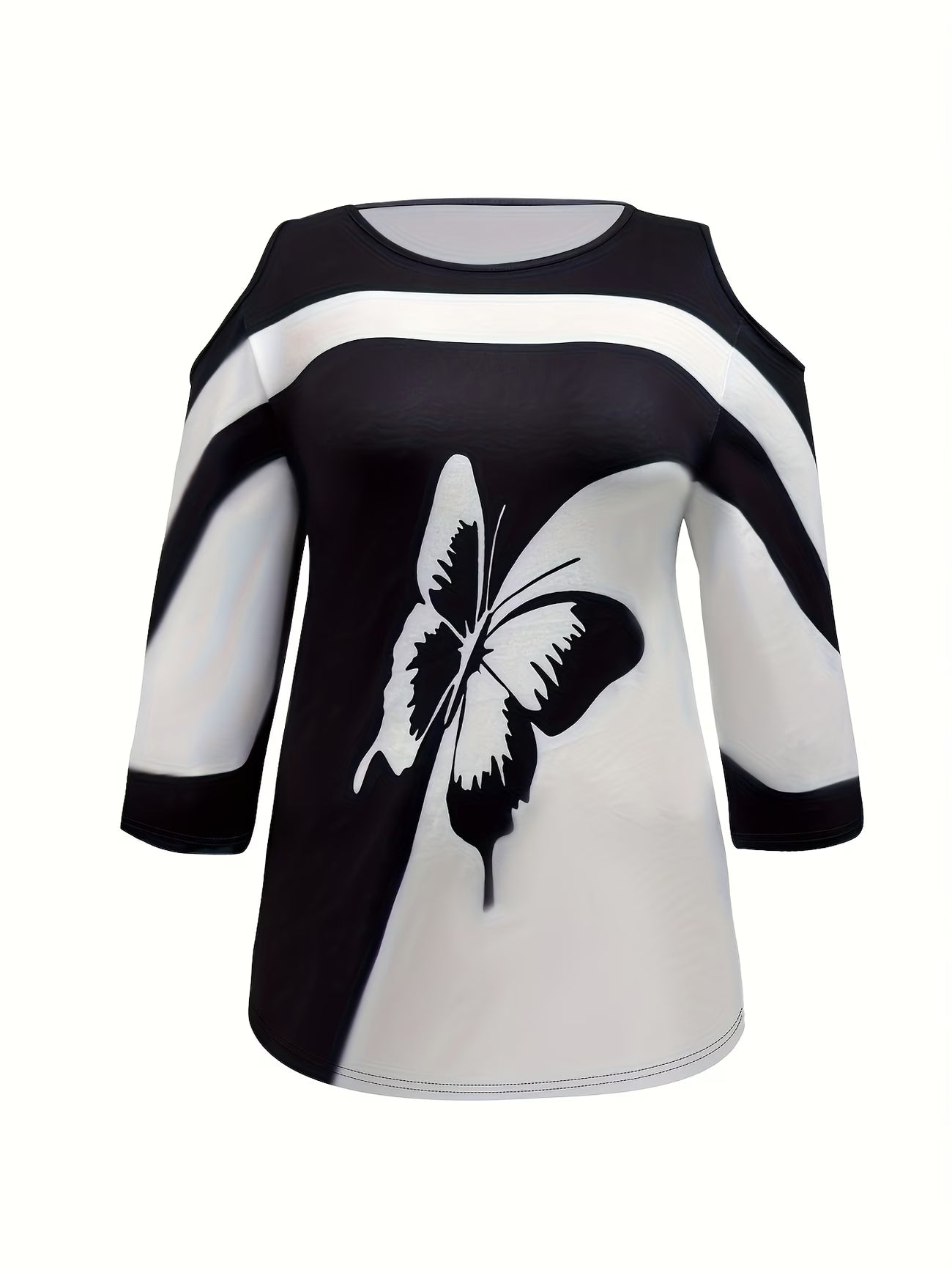 Colour Block Off-Shoulder T-Shirt – Plus Size