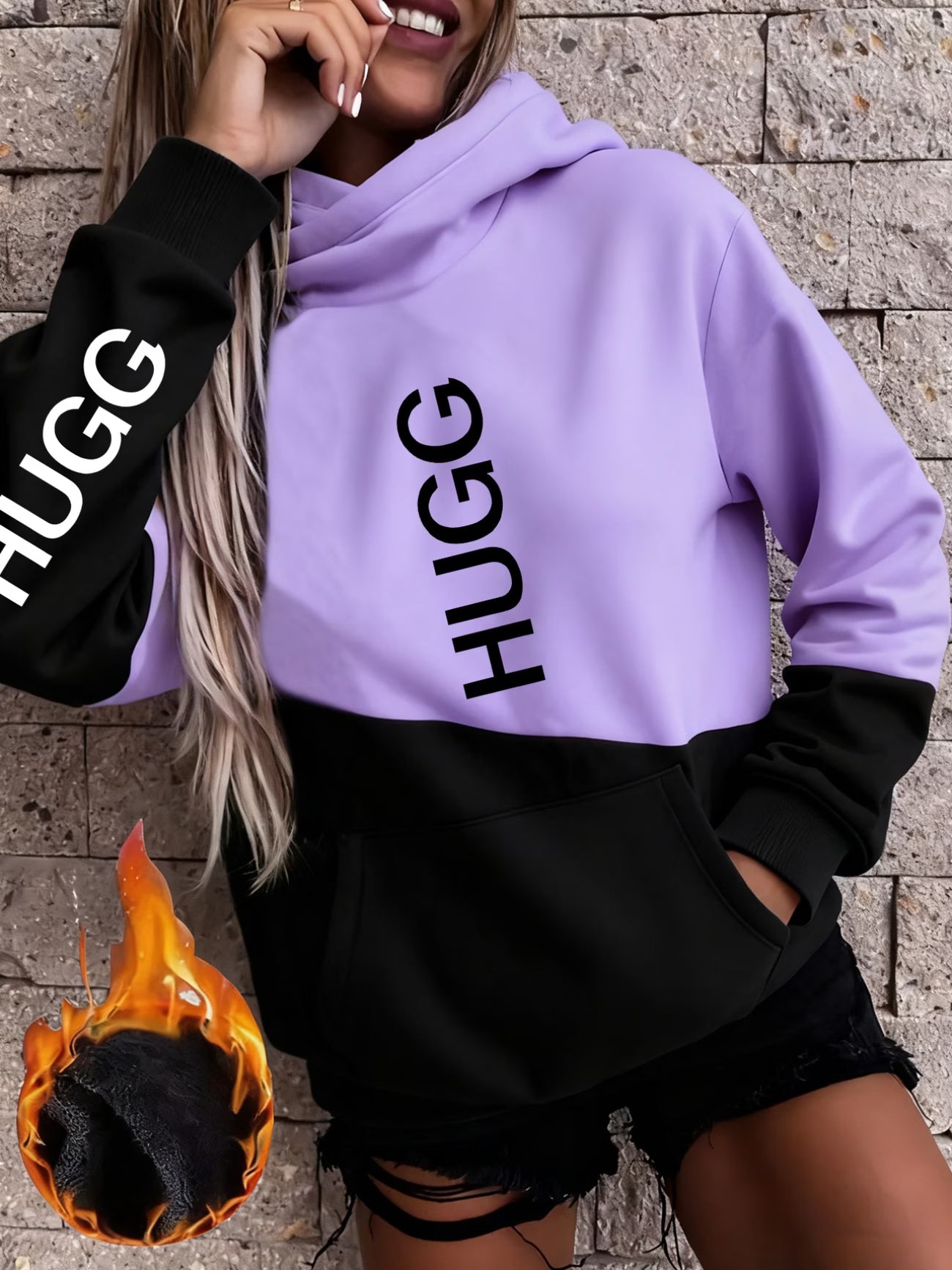 -Lined Color-Block Pocket Hooded Sweatshirt