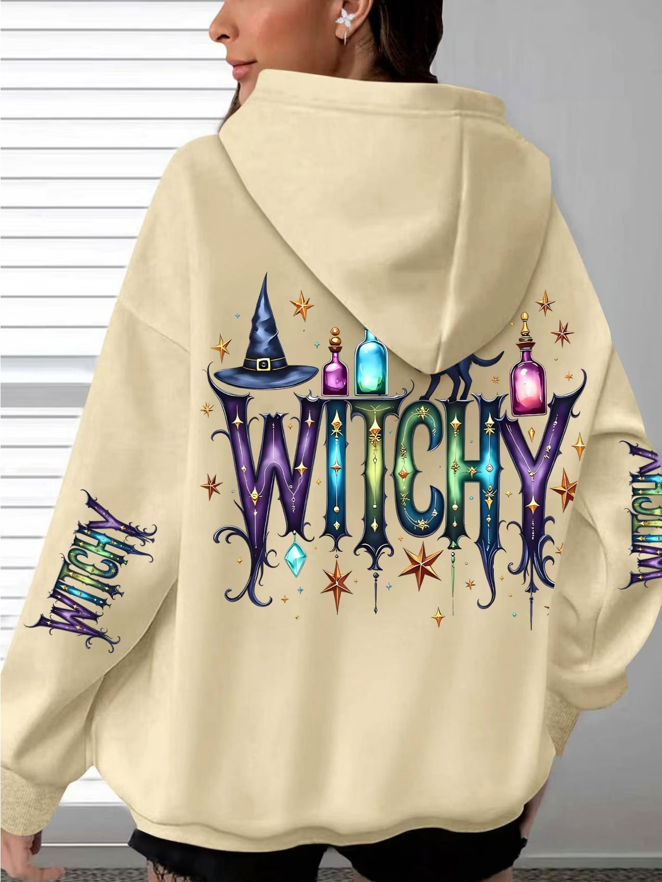 Women's Halloween Wizard Print Hooded Sweatshirt