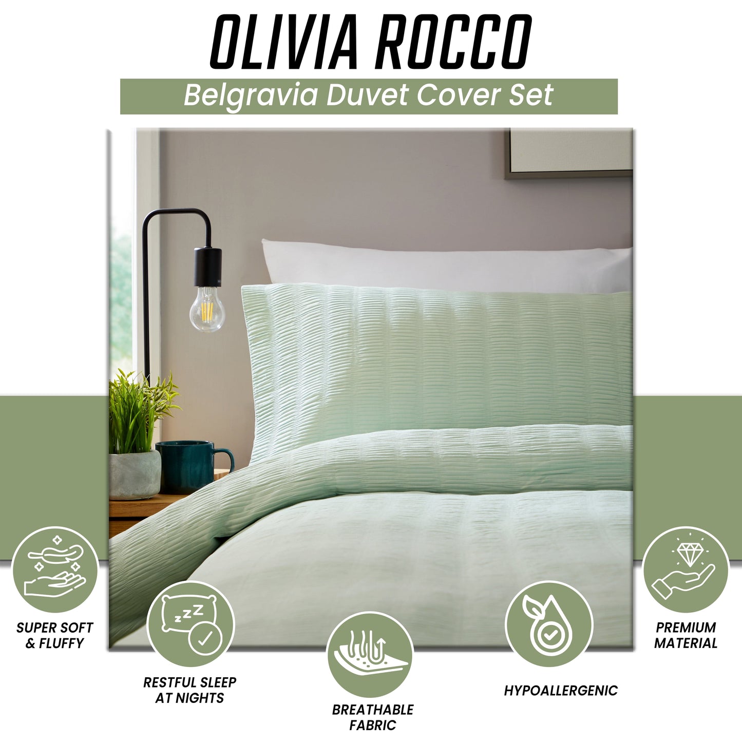 Belgravia Sage Green Microfibre Duvet Cover Set