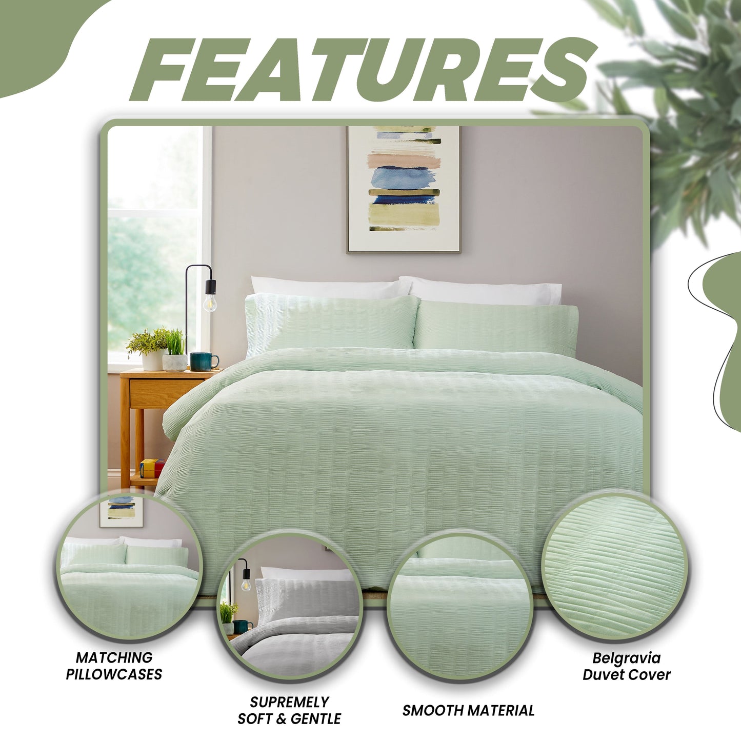 Belgravia Sage Green Microfibre Duvet Cover Set