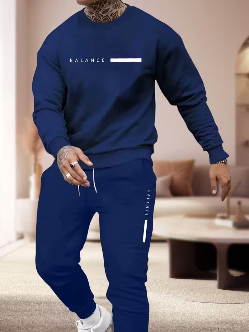 2pcs Set Men's Comfy Polyester Casual Style: Sweatshirt & Joggers