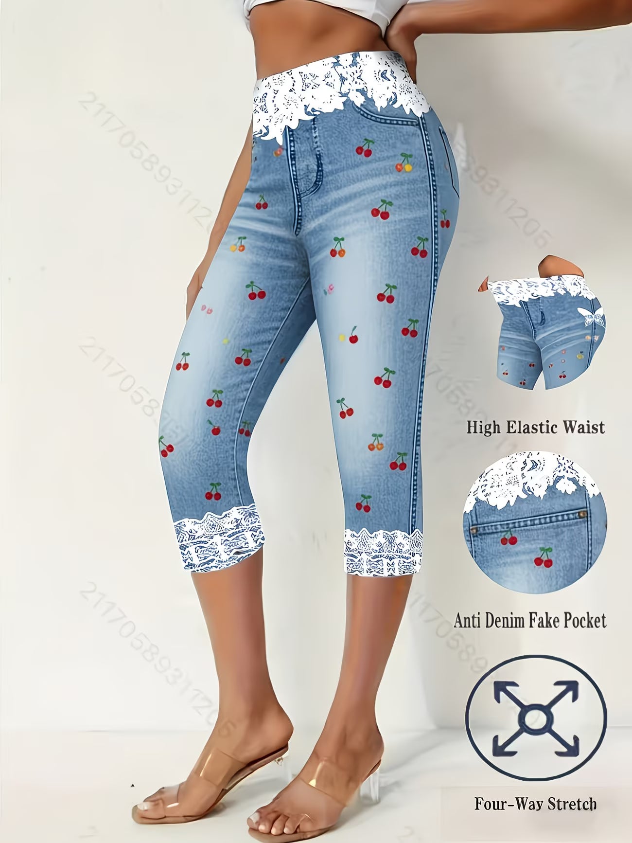 Cherry Print Capri Pants | Stretch, Non-Denim