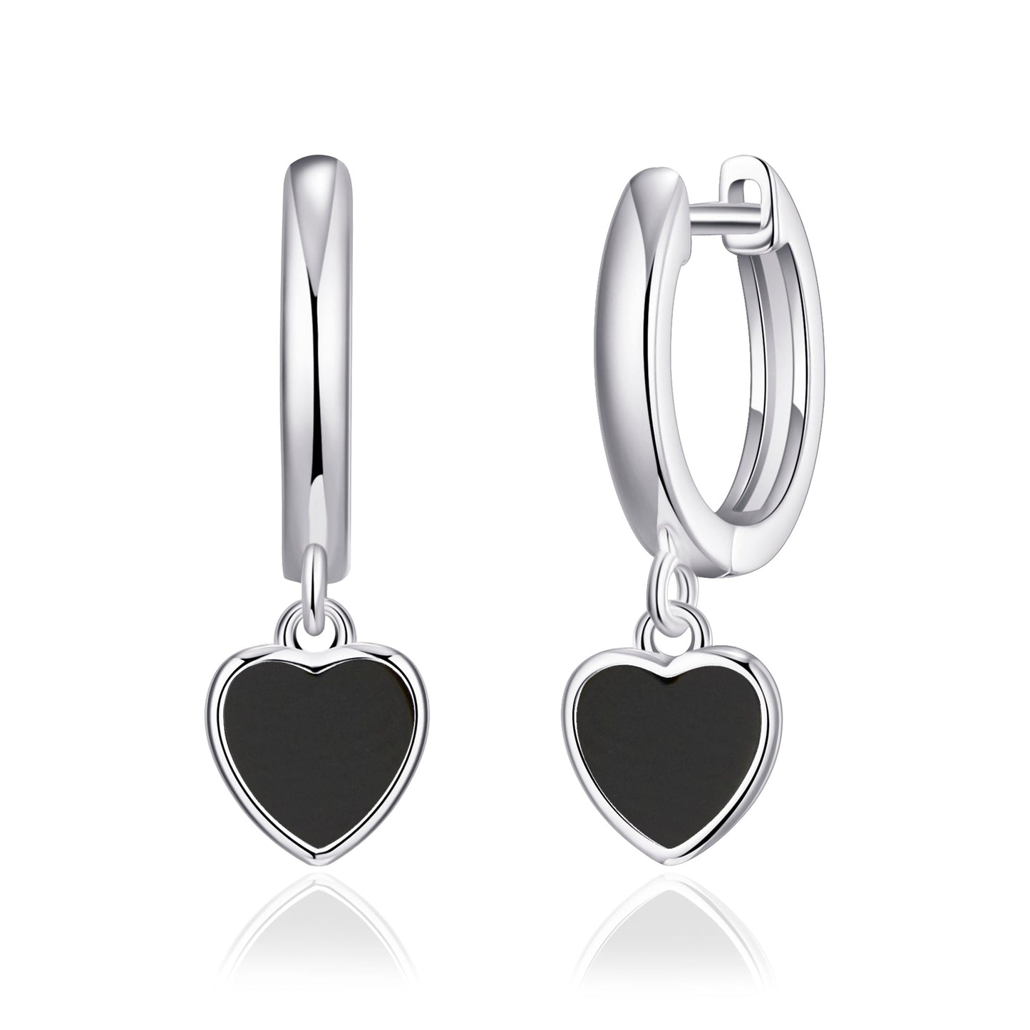 Black Onyx Gemstone Heart Charm Hoop Earrings with Quote Card