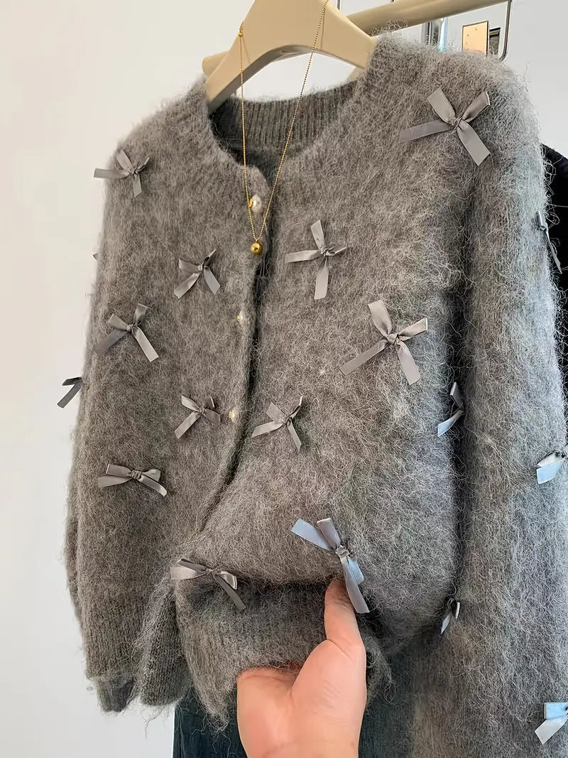 Cozy Gray Cardigan with Bow Details