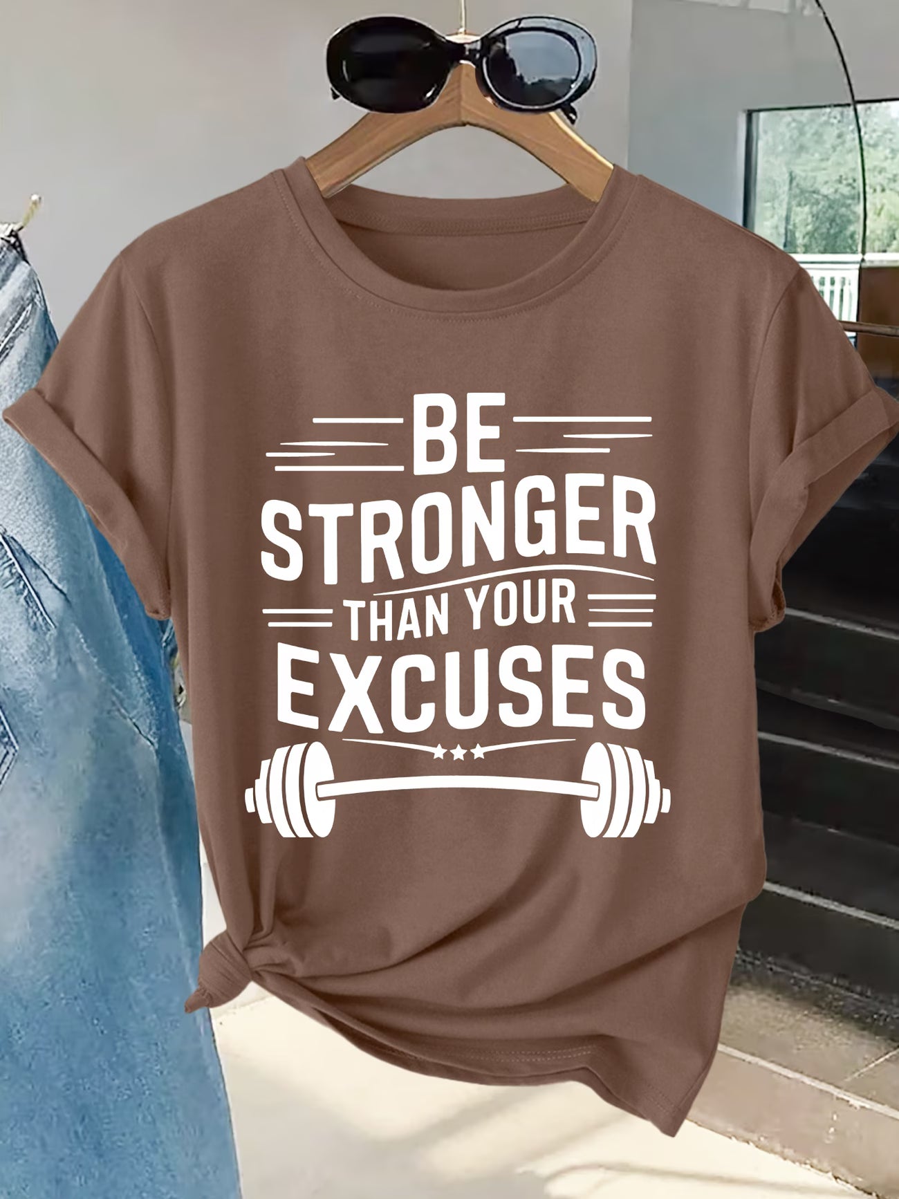 Plus Size Women's Fitness Slogan Top – Motivational Blouse-Style Active Wear