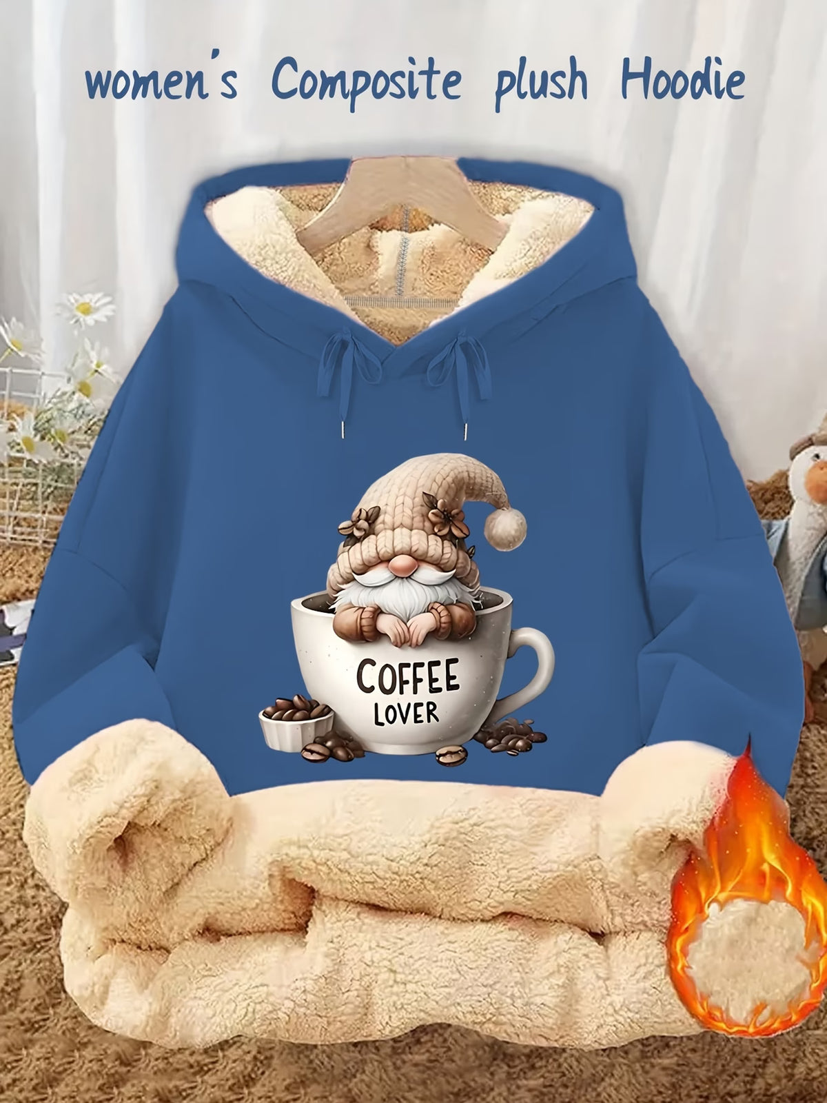 Women's Fleece-Lined Hoodie with Drawstring & Pockets