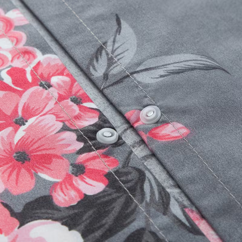 Grey Floral Printed Duvet Cover Set,