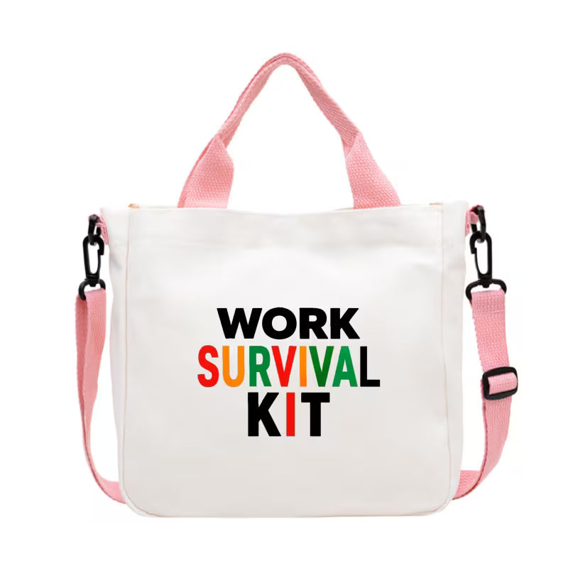 Canvas Shoulder Bag with Survival Kit Print
