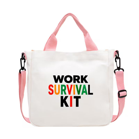 Canvas Shoulder Bag with Survival Kit Print
