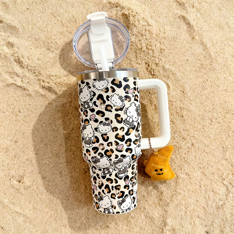 Leopard print kitty cat insulated cup