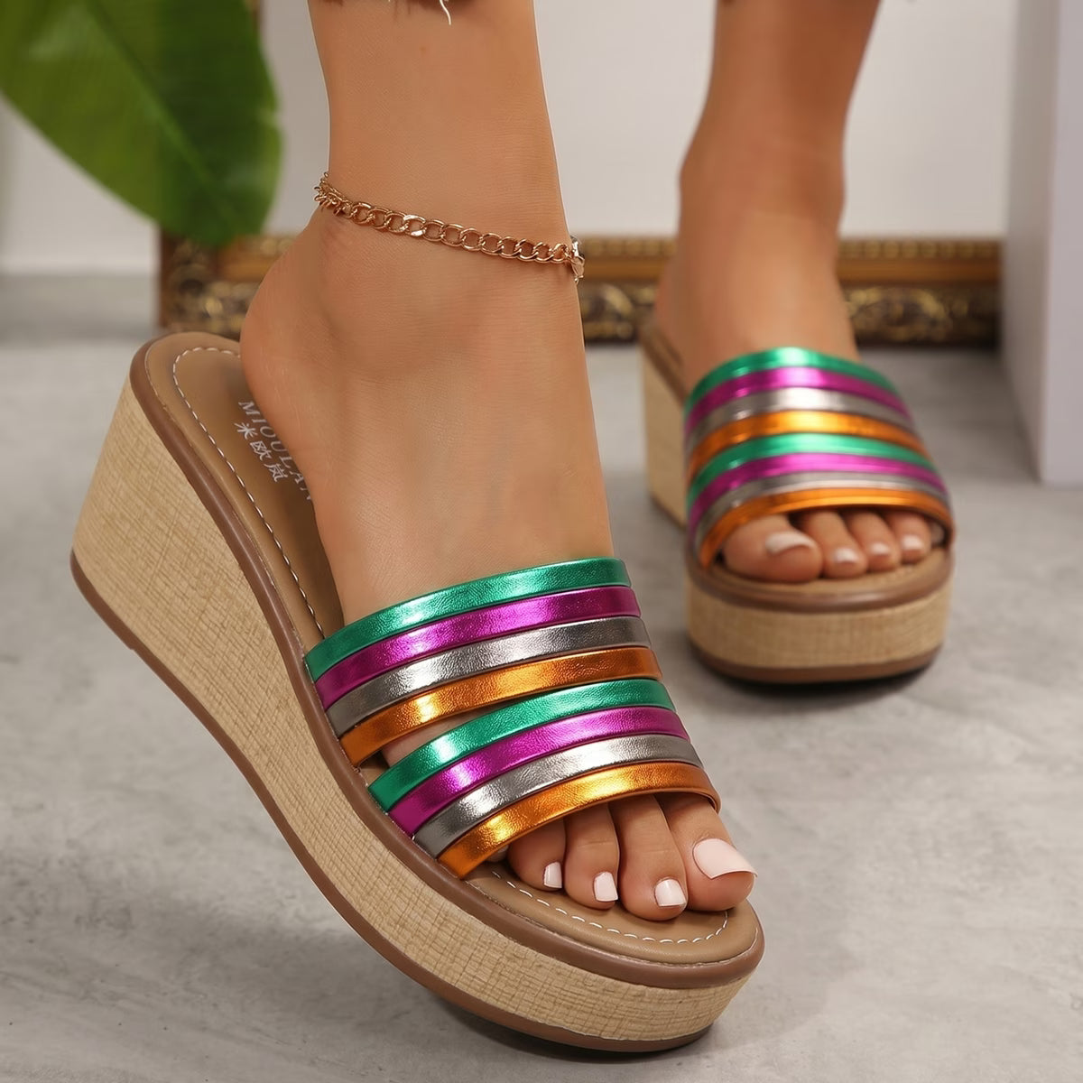 Colourblock Thick-Sole Elevated Sandals