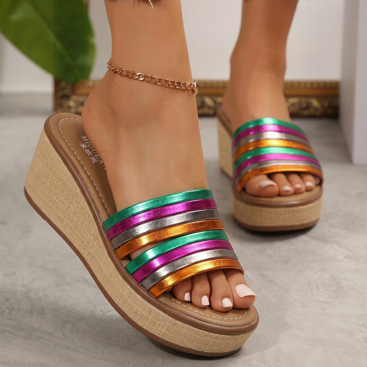 Colourblock Thick-Sole Elevated Sandals